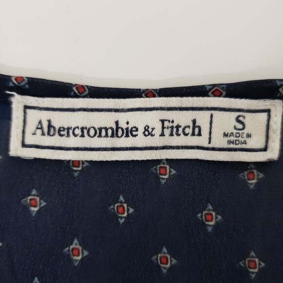 Abercrombie & Fitch Peasant Floral Top Sz S Navy Blue Long Sleeve Lace up Boho - Picture 12 of 13